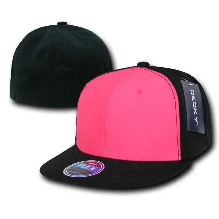 1 Dozen Decky Blank Retro Neon Flat Bill Flex Fit Fitted Baseball Hats Wholesale