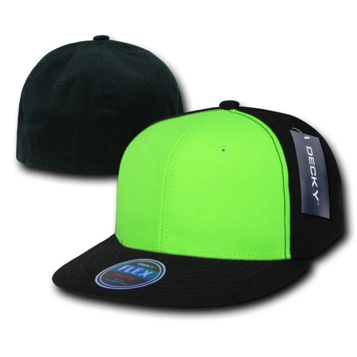 1 Dozen Decky Blank Retro Neon Flat Bill Flex Fit Fitted Baseball Hats Wholesale