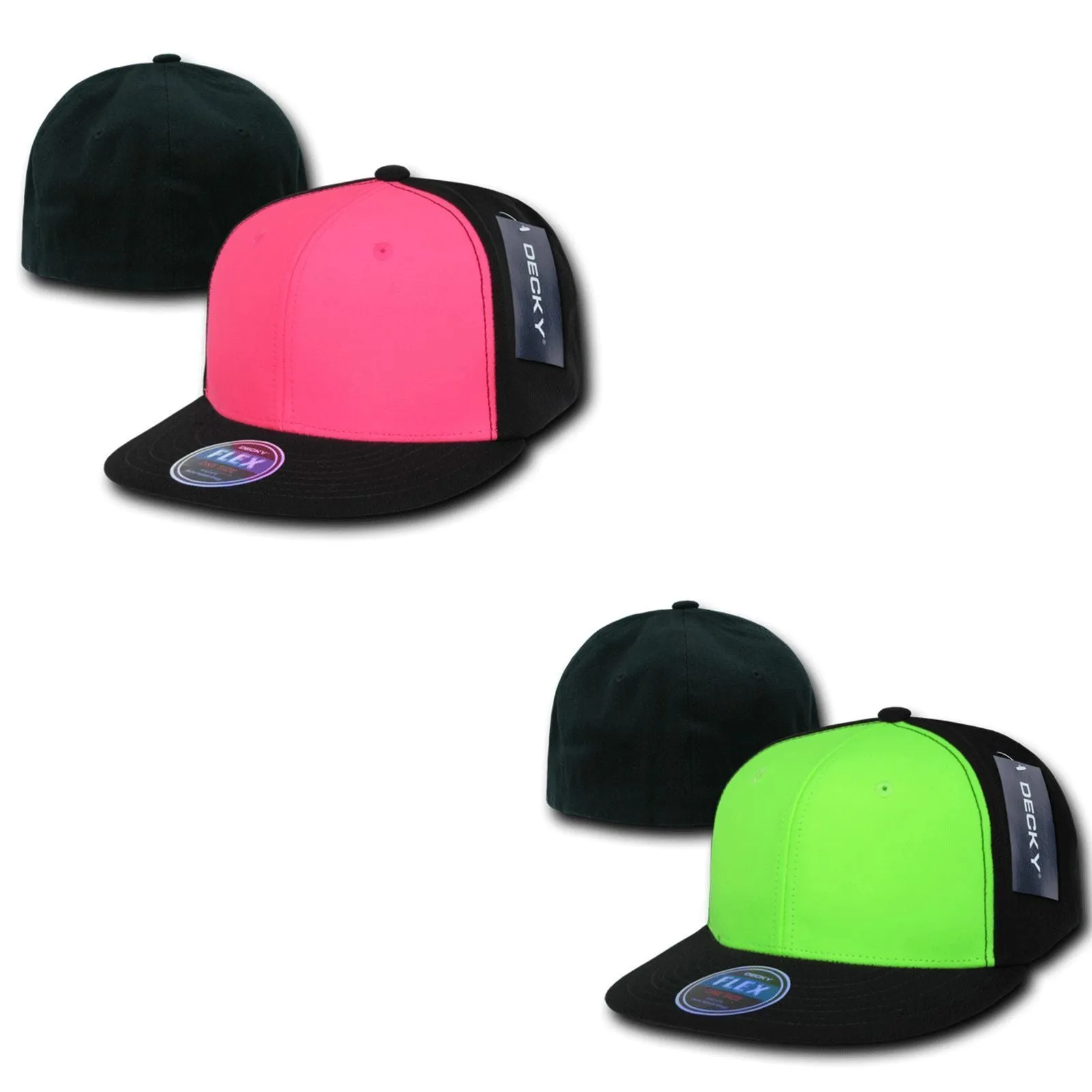 1 Dozen Decky Blank Retro Neon Flat Bill Flex Fit Fitted Baseball Hats Wholesale