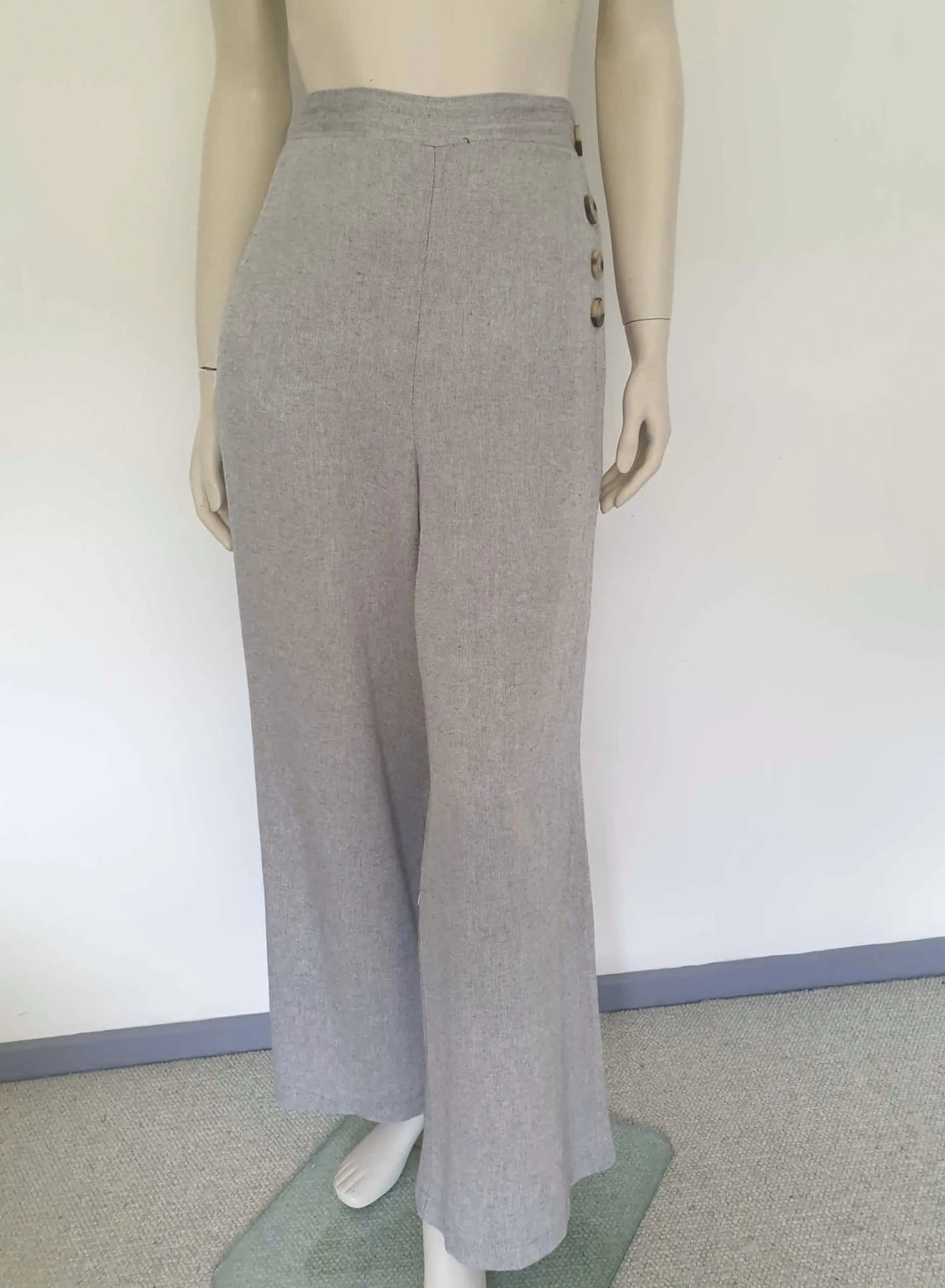 1940s Style Grey High Waisted Wide Leg Pants - L