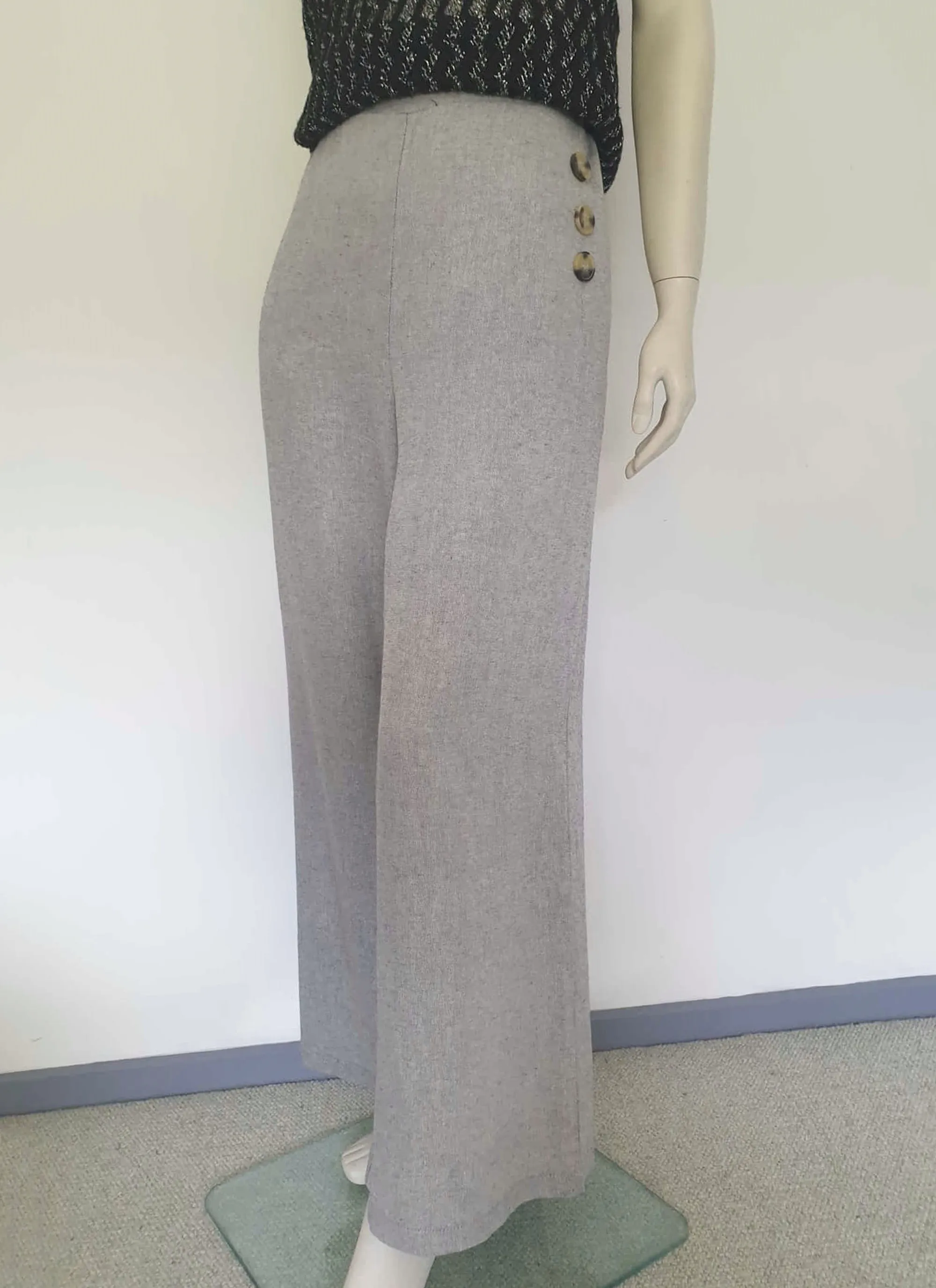 1940s Style Grey High Waisted Wide Leg Pants - L