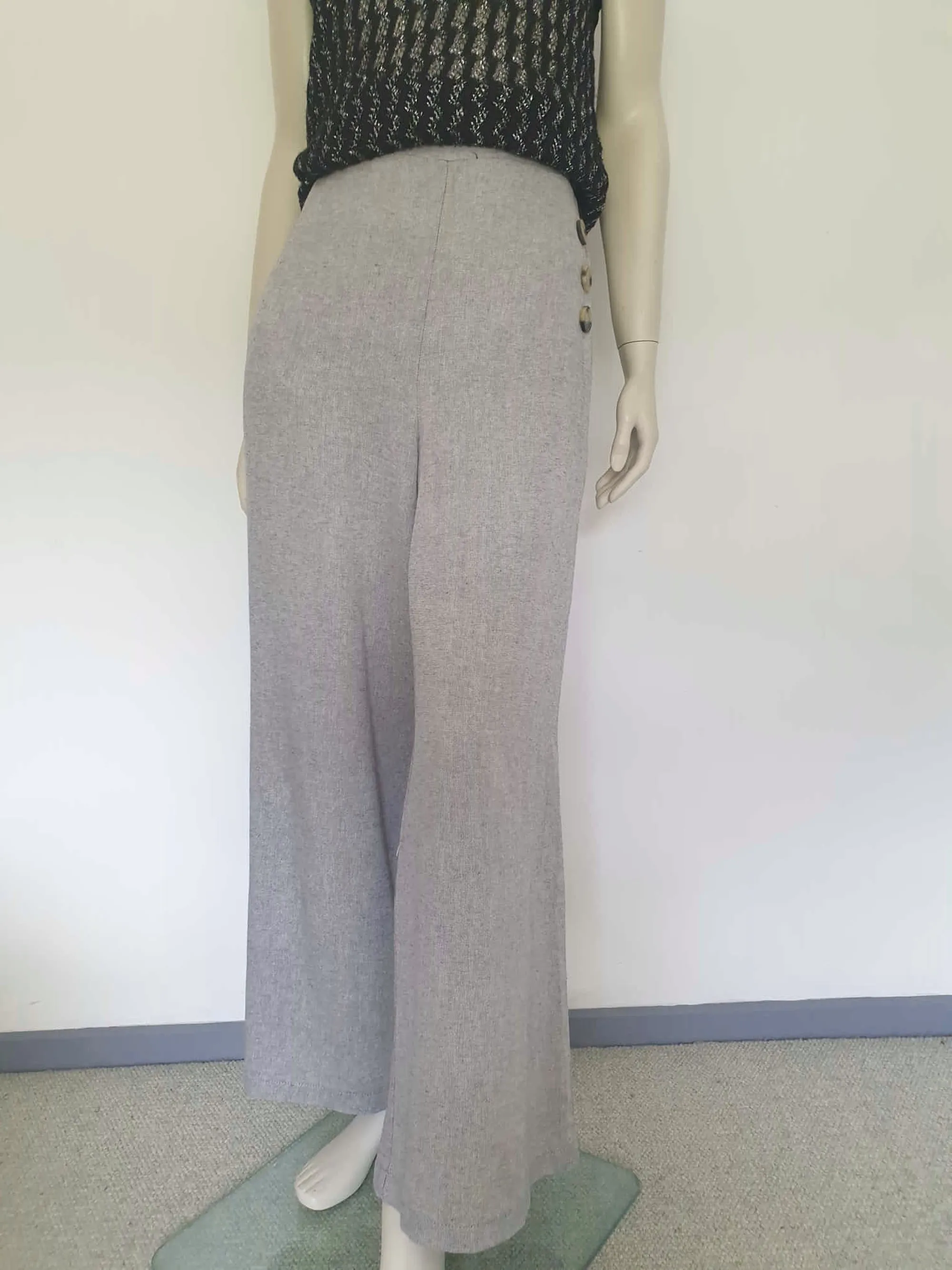 1940s Style Grey High Waisted Wide Leg Pants - L