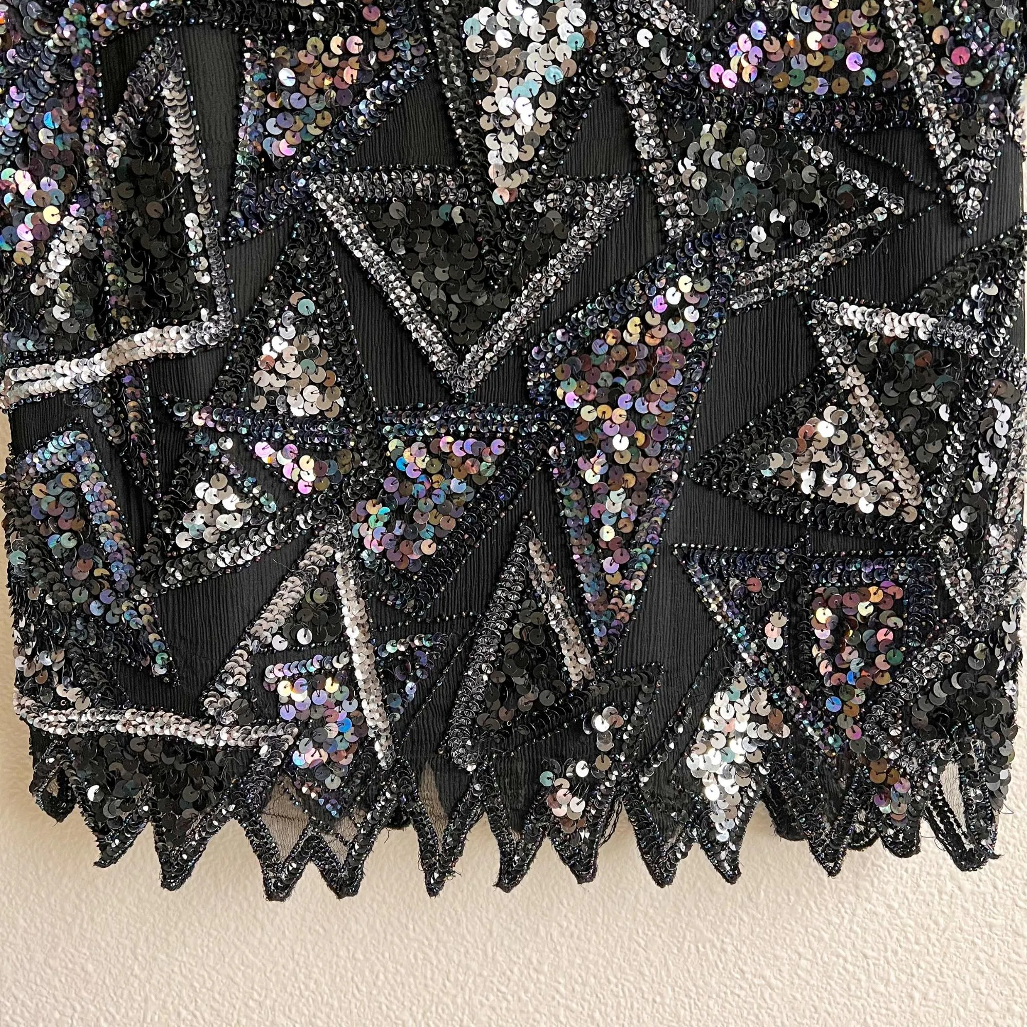 1980s Black Sequined Triangles Blouse (S/M)