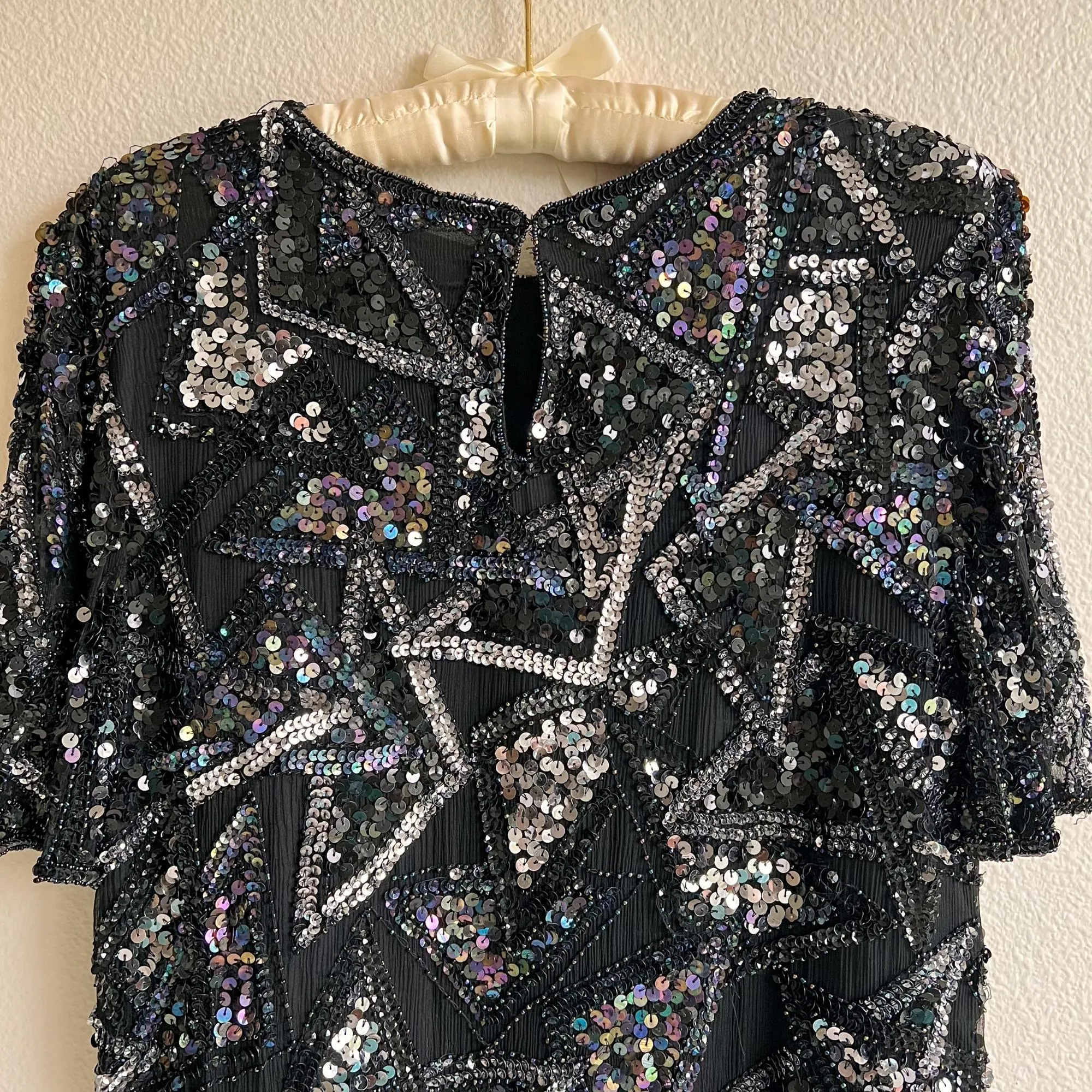1980s Black Sequined Triangles Blouse (S/M)