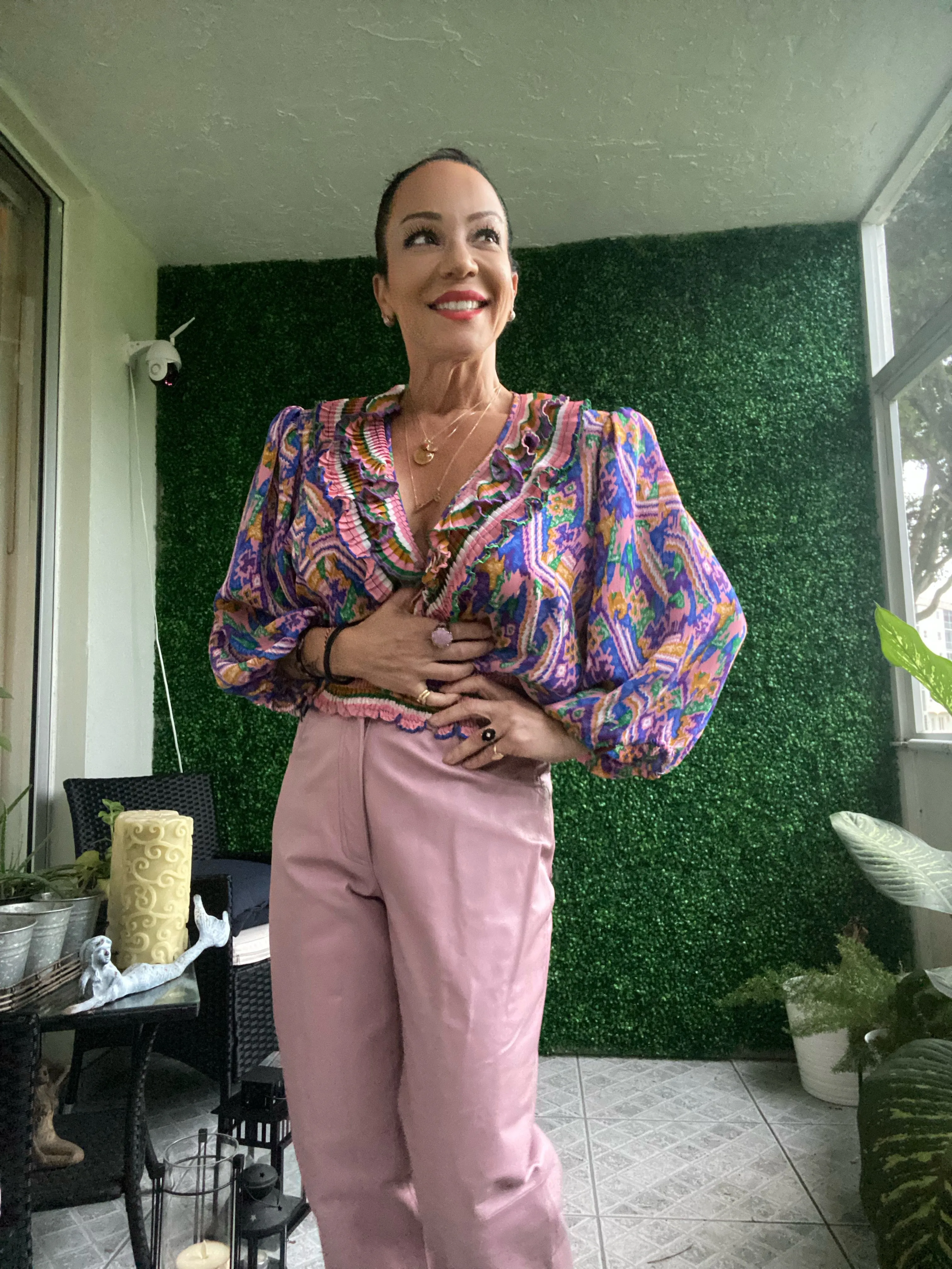 1980s high rise genuine leather bold pastel pink tailored pants Tower Hill Collection
