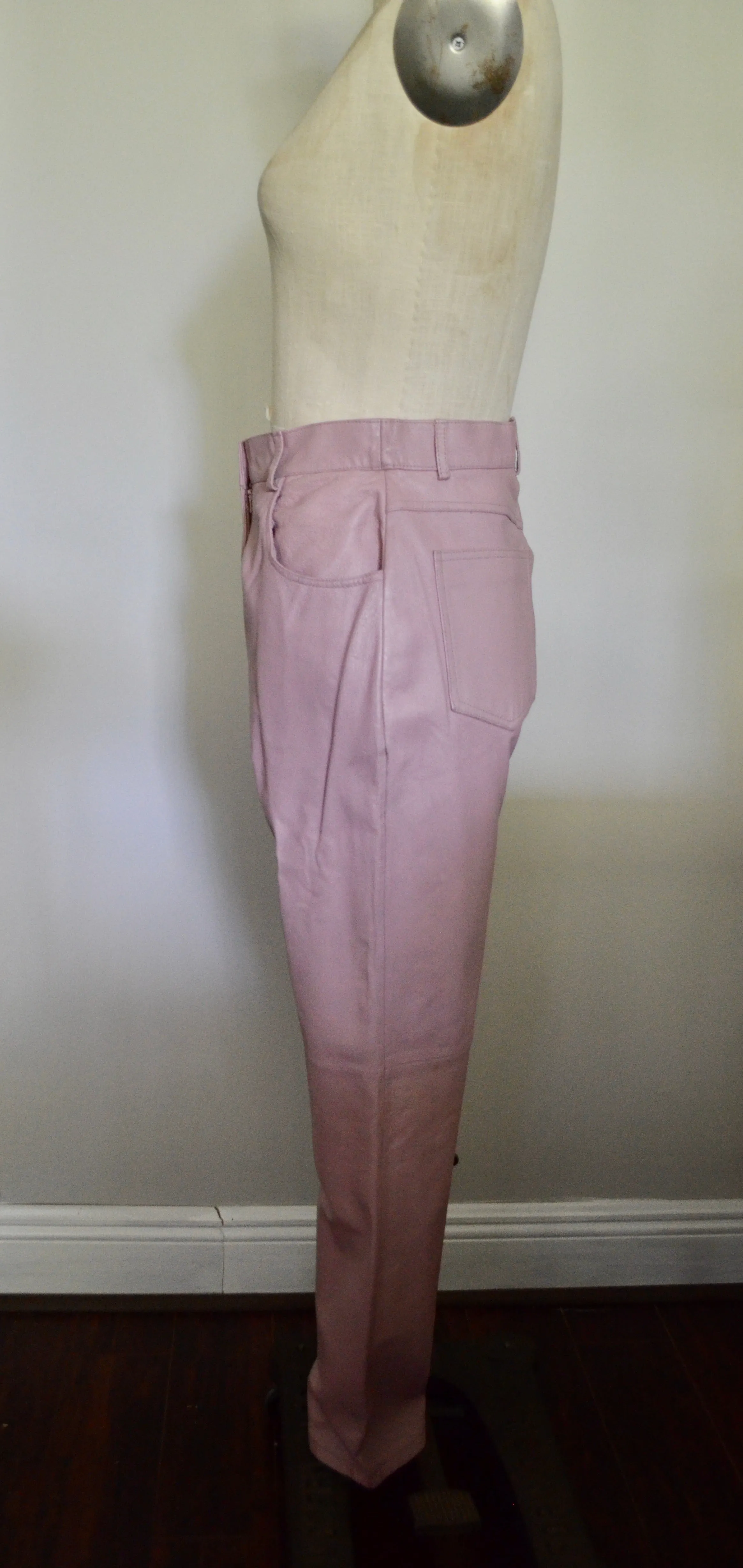 1980s high rise genuine leather bold pastel pink tailored pants Tower Hill Collection