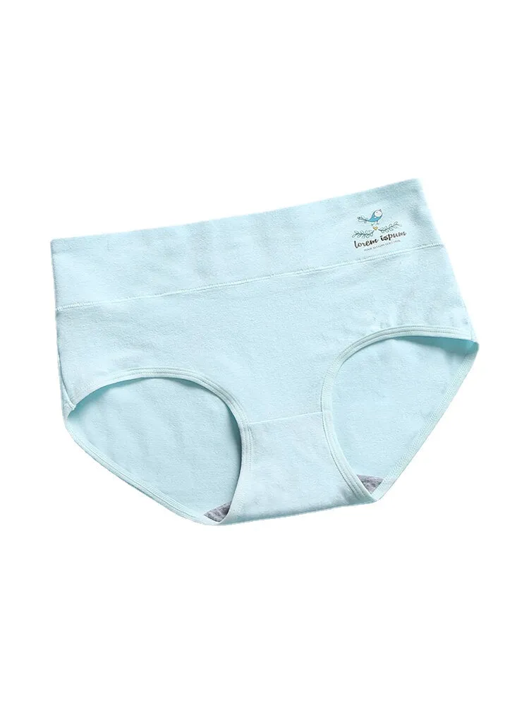 1Pcs Women Stripe Print Cotton Wide Waistband High Waist Panties
