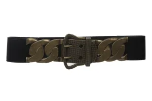2 3/8" Ladies High Waist Fashion Stretch Belt with Metal Buckle Size: One