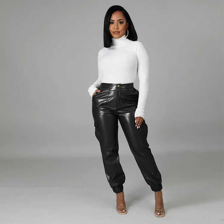 2XL 2 Piece Faux Leather Jacket w/ Palazzo Pants Plus Size Women