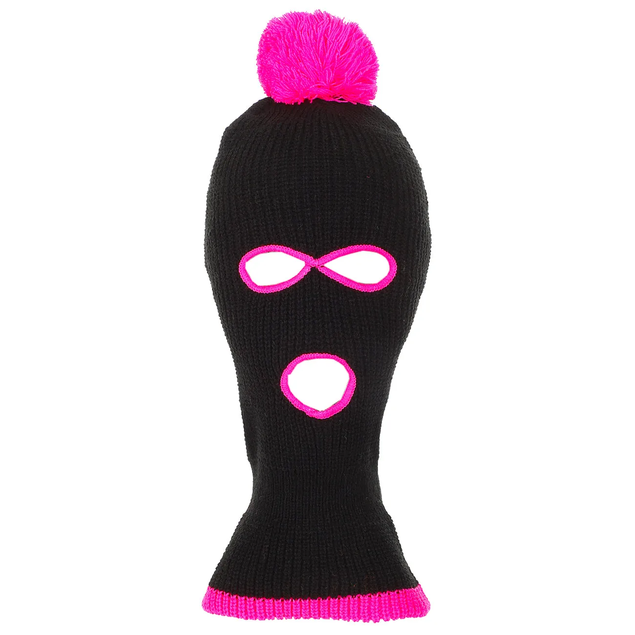 3 Hole Ski Mask w/ Neon Trim and Pom