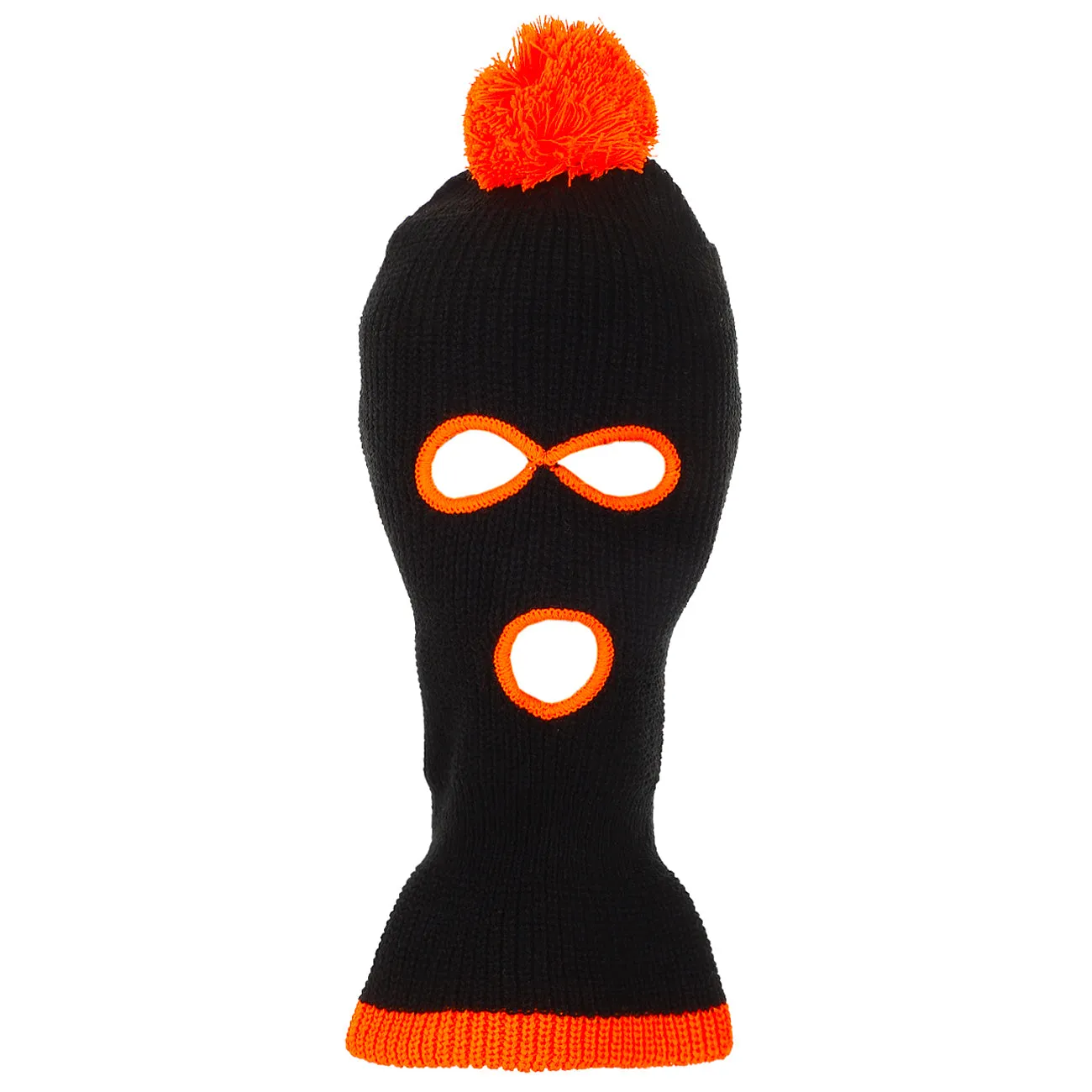 3 Hole Ski Mask w/ Neon Trim and Pom