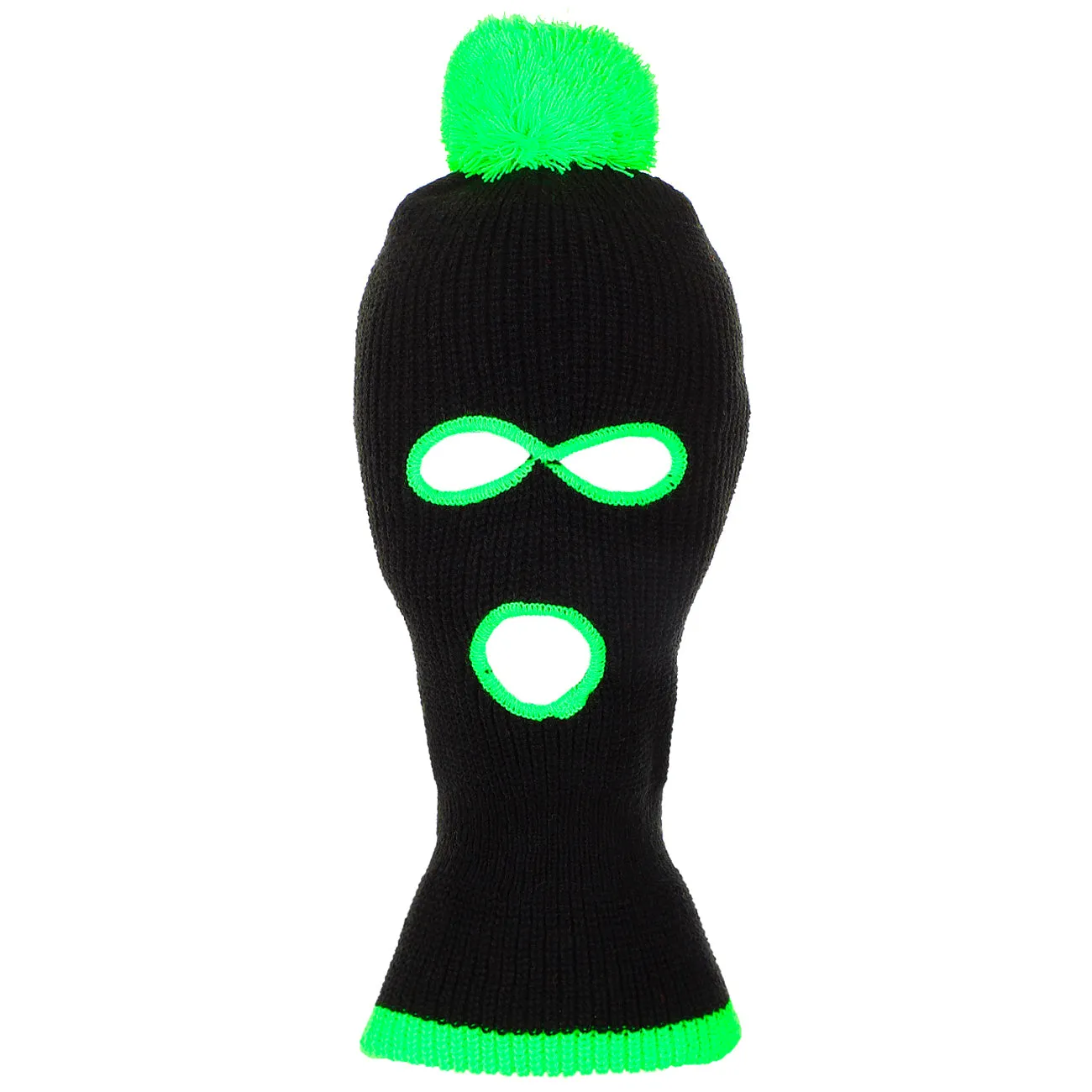 3 Hole Ski Mask w/ Neon Trim and Pom