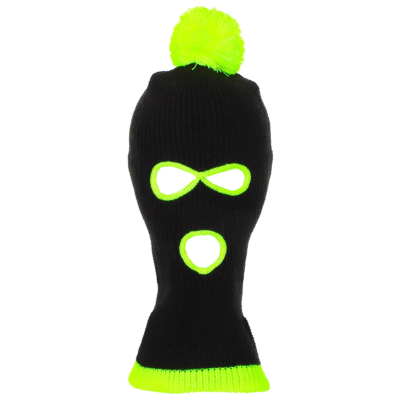 3 Hole Ski Mask w/ Neon Trim and Pom