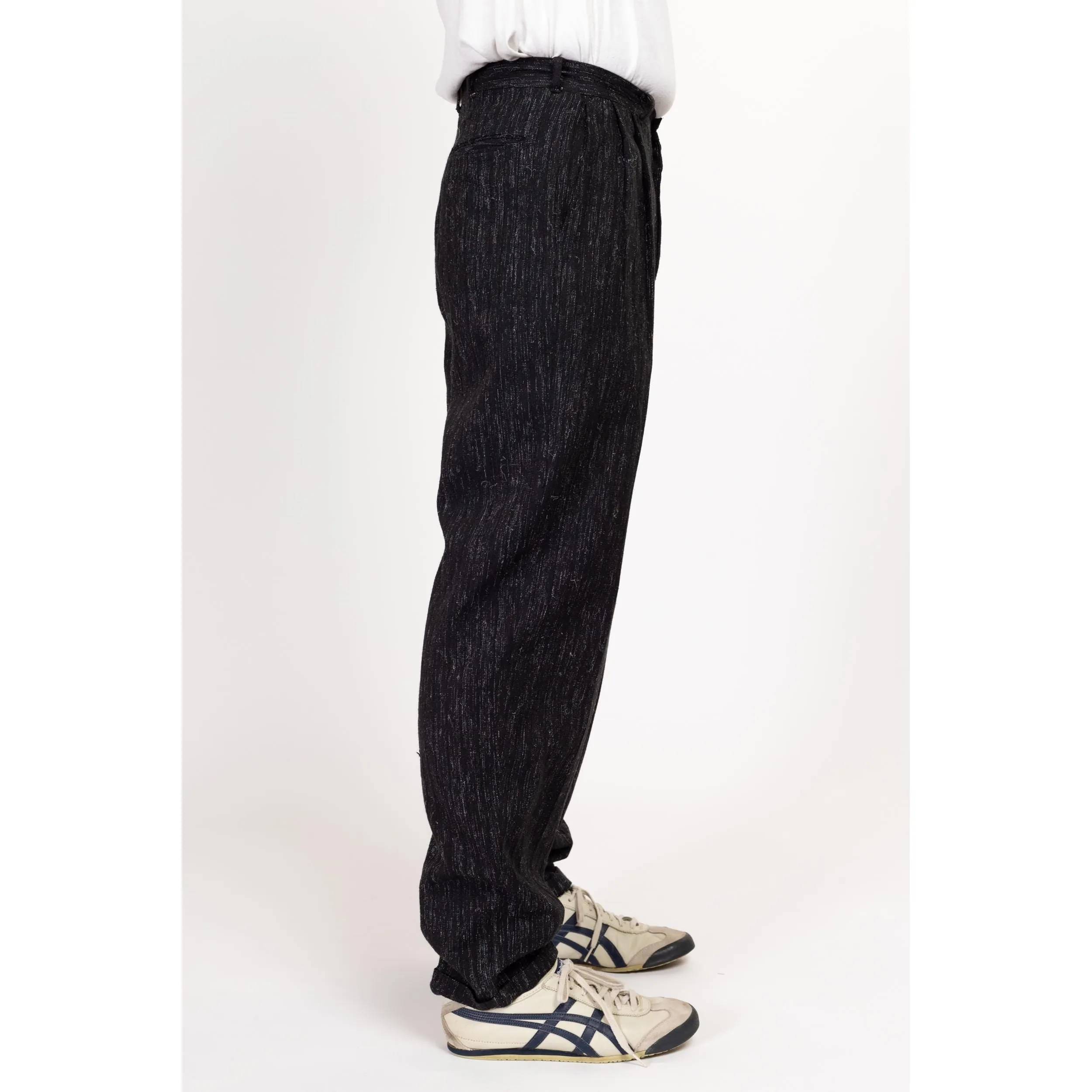 31" Waist 70s Black Salt & Pepper Pleated Trousers