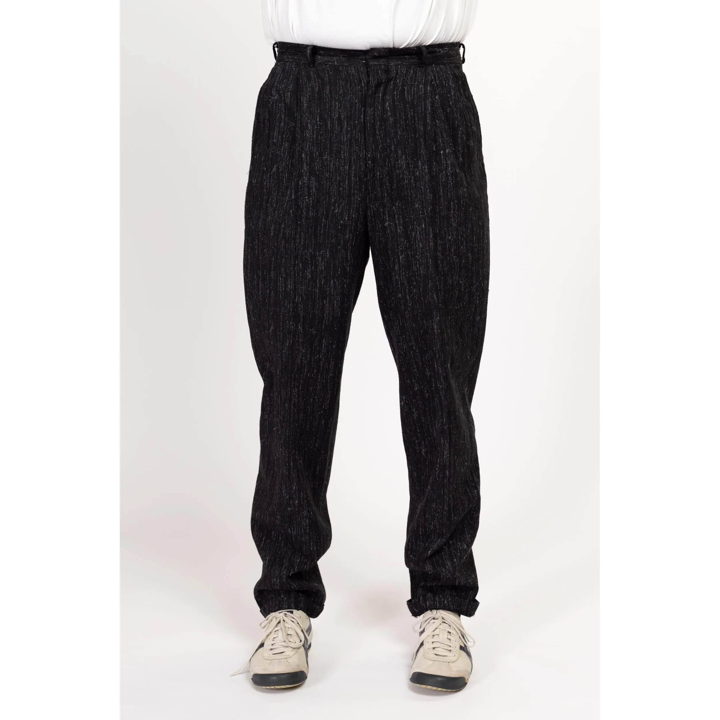 31" Waist 70s Black Salt & Pepper Pleated Trousers