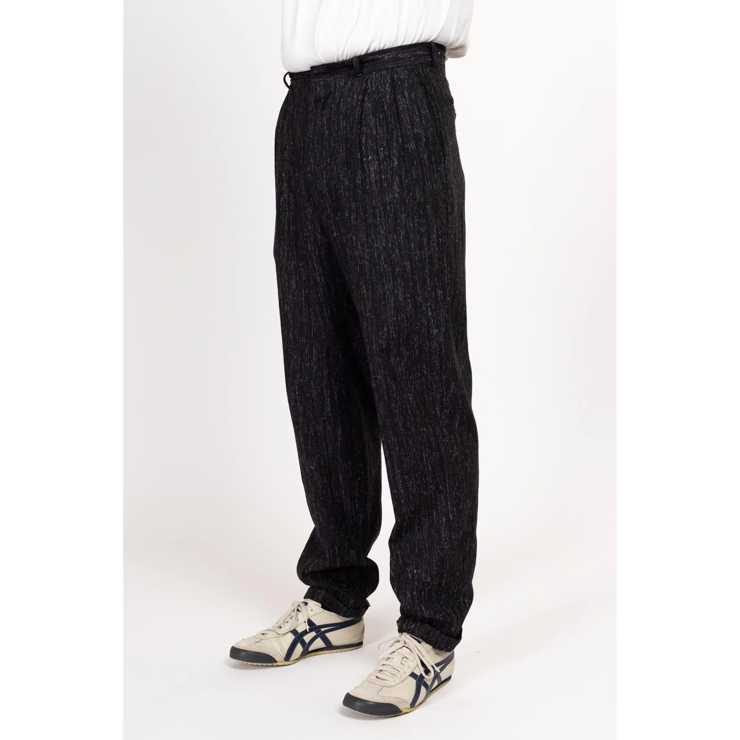 31" Waist 70s Black Salt & Pepper Pleated Trousers