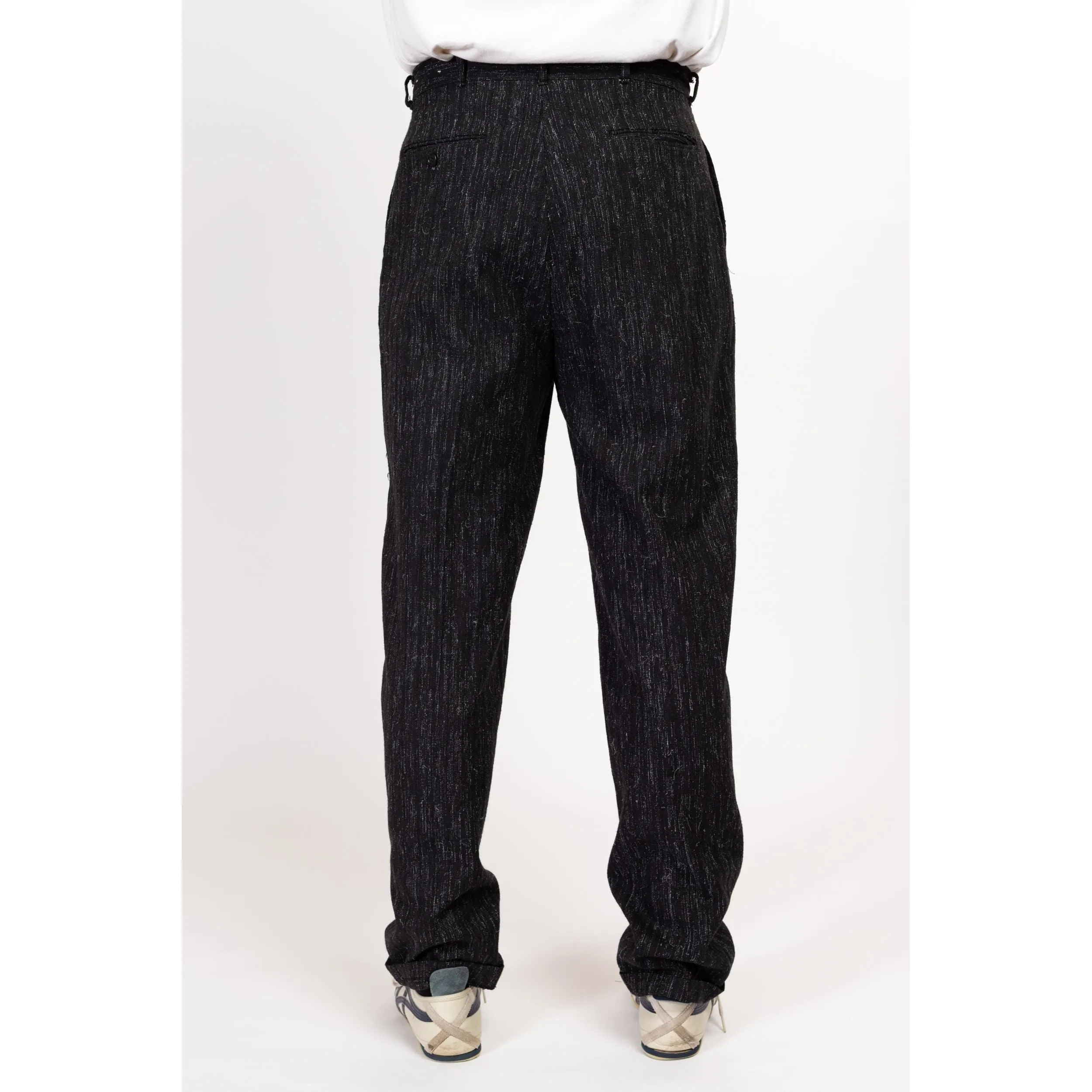 31" Waist 70s Black Salt & Pepper Pleated Trousers