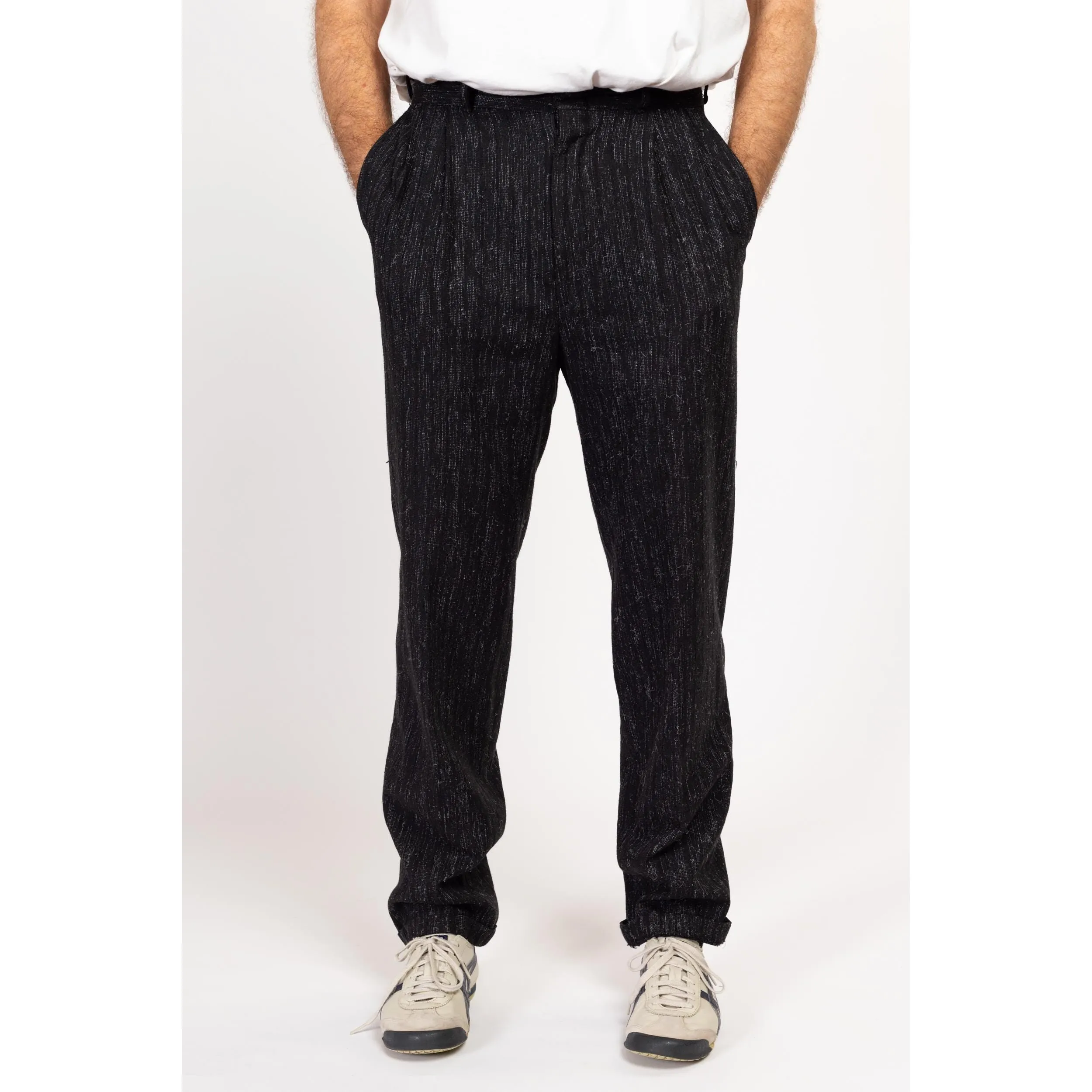 31" Waist 70s Black Salt & Pepper Pleated Trousers