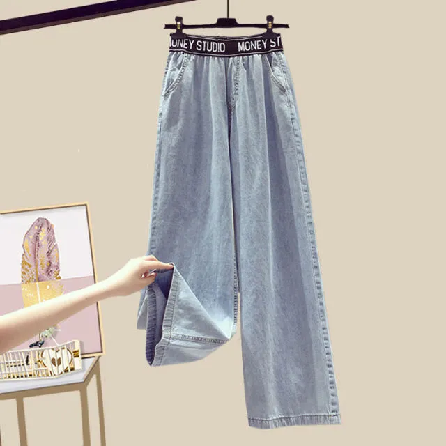 3pc- Shirt Vest High Waist Denim Pants