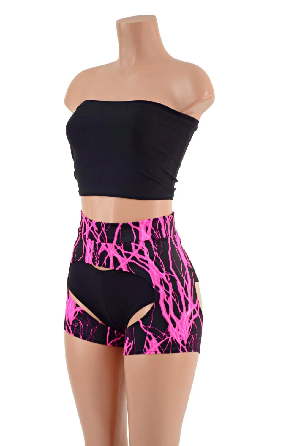 3PC Strapless Top, Siren Shorts, and Short Chaps Set
