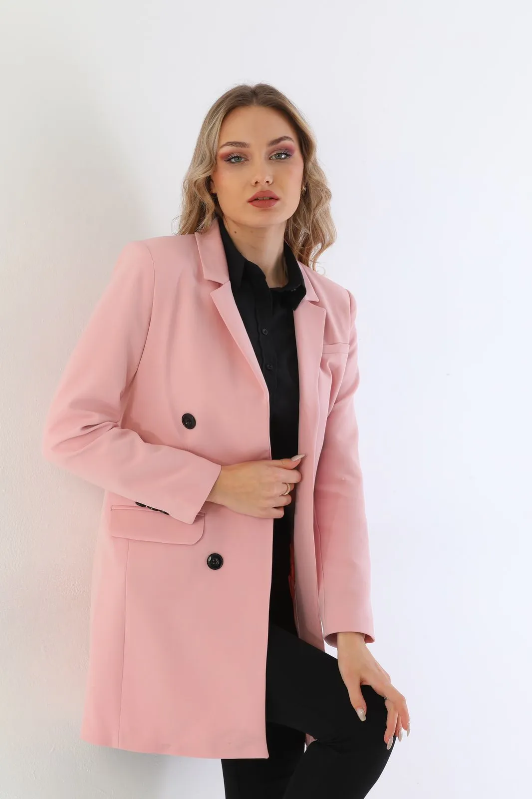6 button long blazer