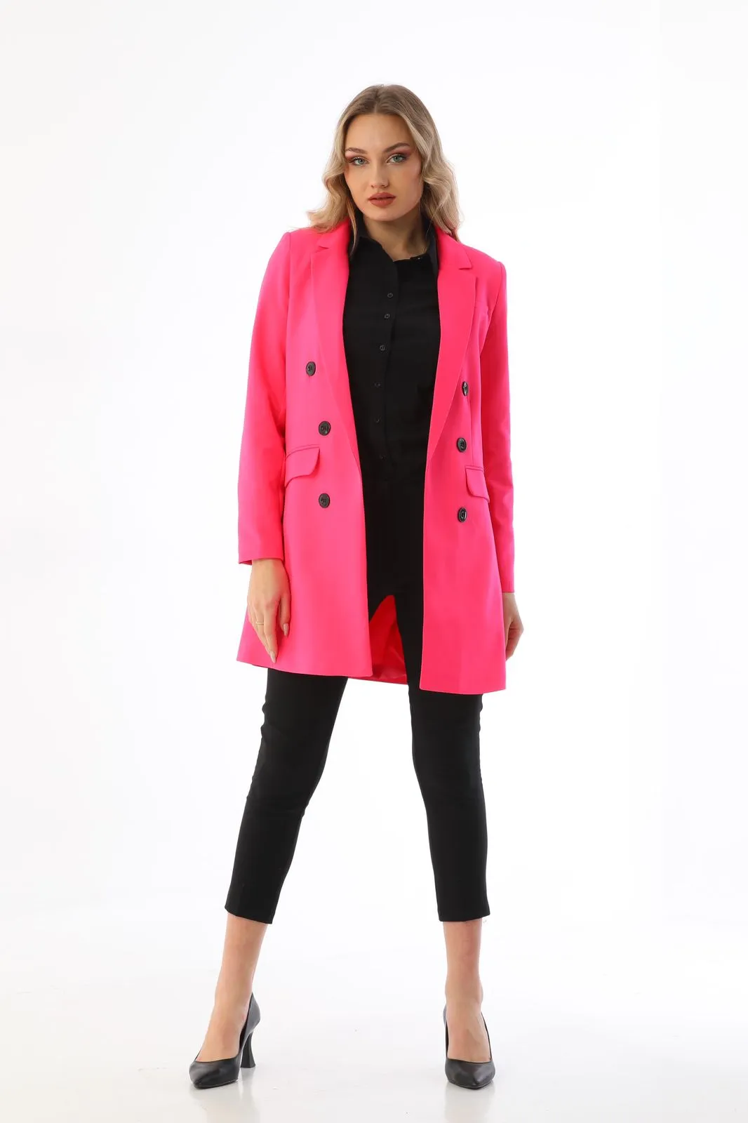 6 button long blazer