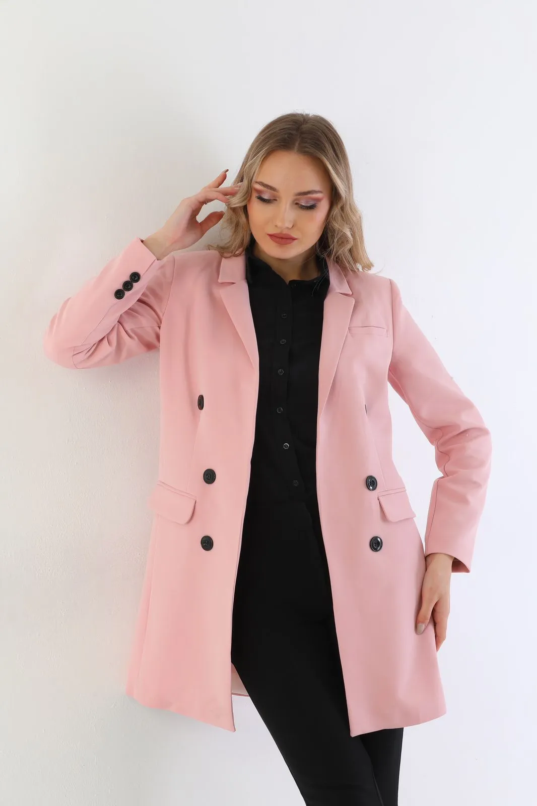 6 button long blazer