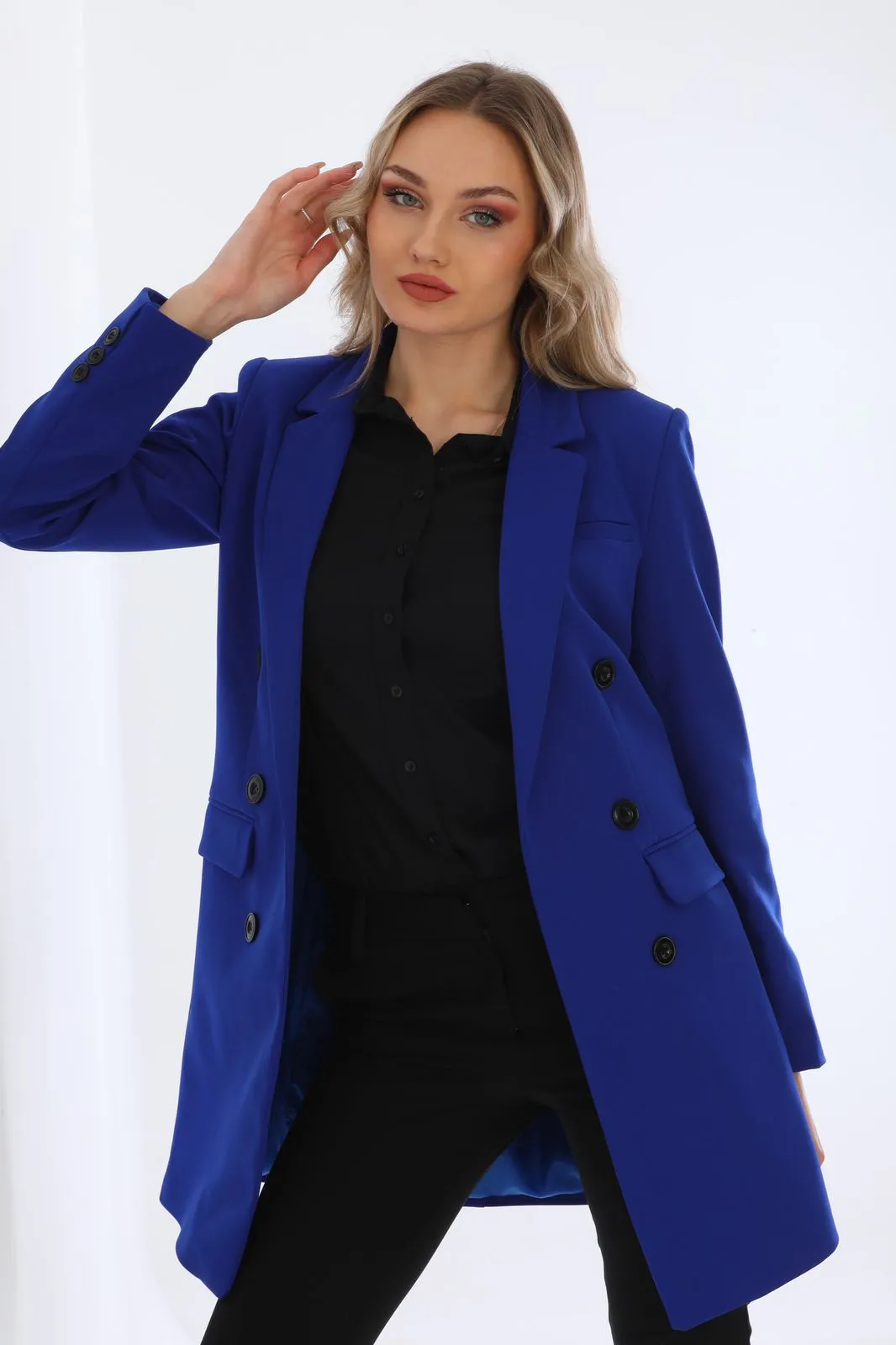 6 button long blazer
