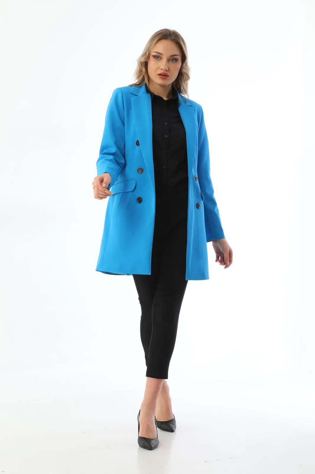 6 button long blazer