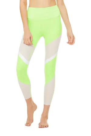 7/8 High-Waist Alosoft Sheila Legging - Neon Lime Heather/Bone Heather/White