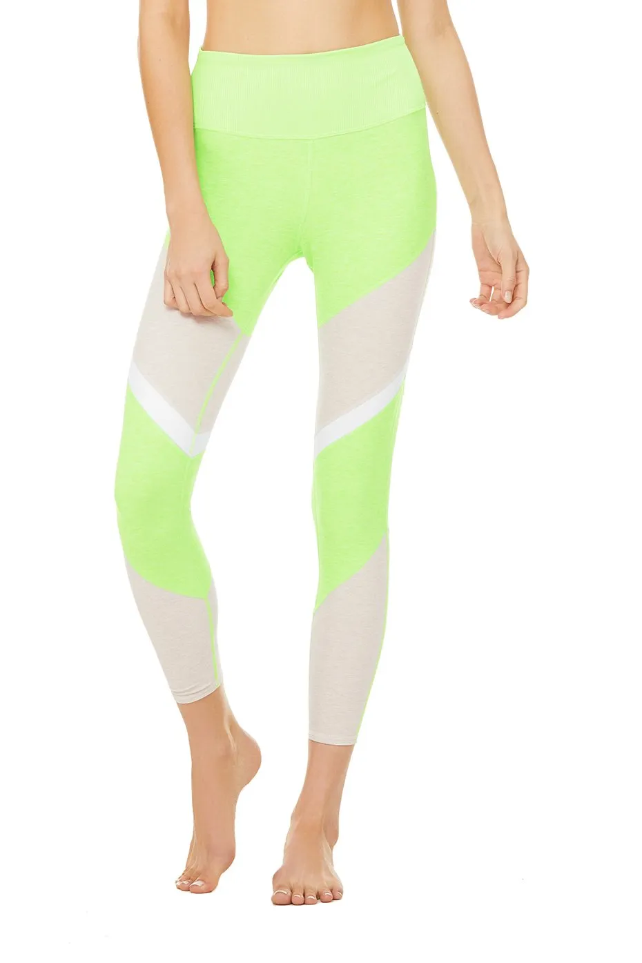 7/8 High-Waist Alosoft Sheila Legging - Neon Lime Heather/Bone Heather/White