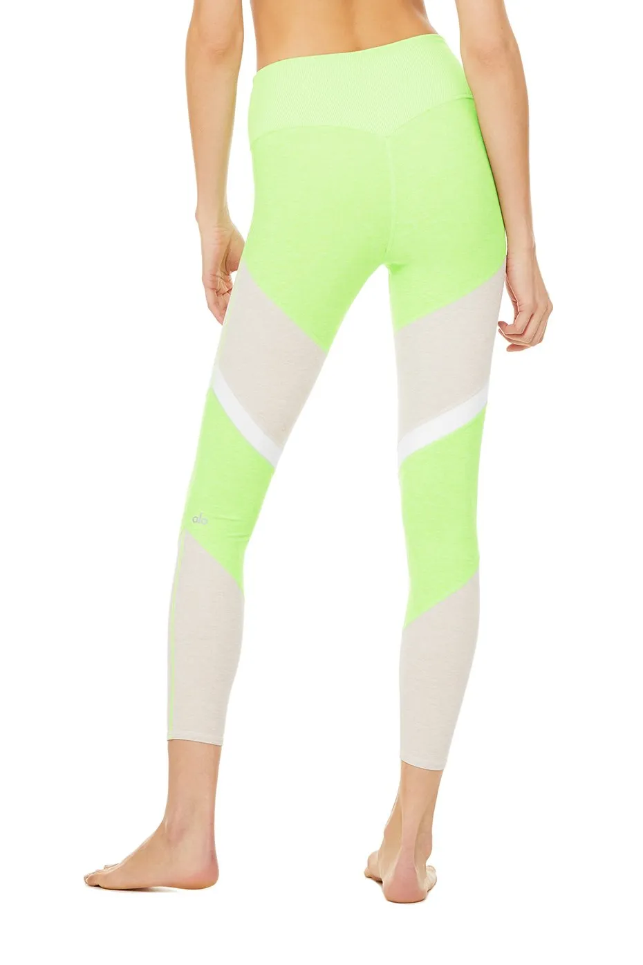 7/8 High-Waist Alosoft Sheila Legging - Neon Lime Heather/Bone Heather/White
