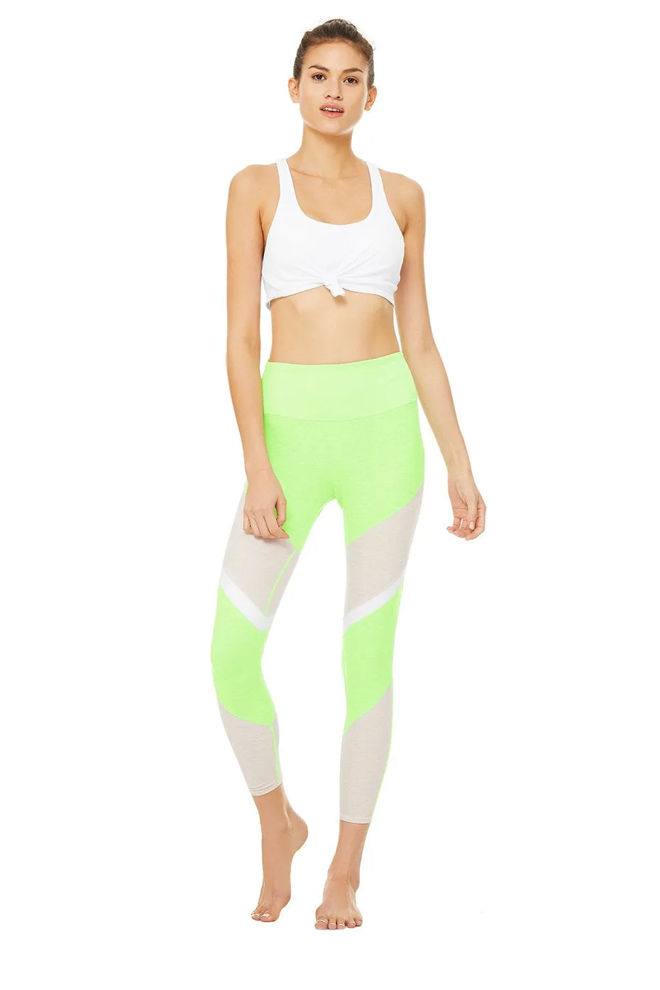 7/8 High-Waist Alosoft Sheila Legging - Neon Lime Heather/Bone Heather/White