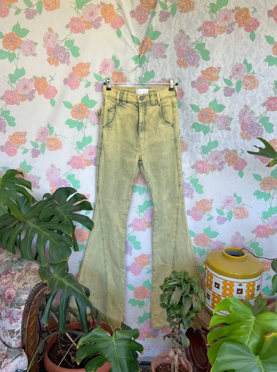 90's Yellow Denim Flare Pants