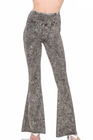 Acid Wash High Waist Raw Edge Hem Pants