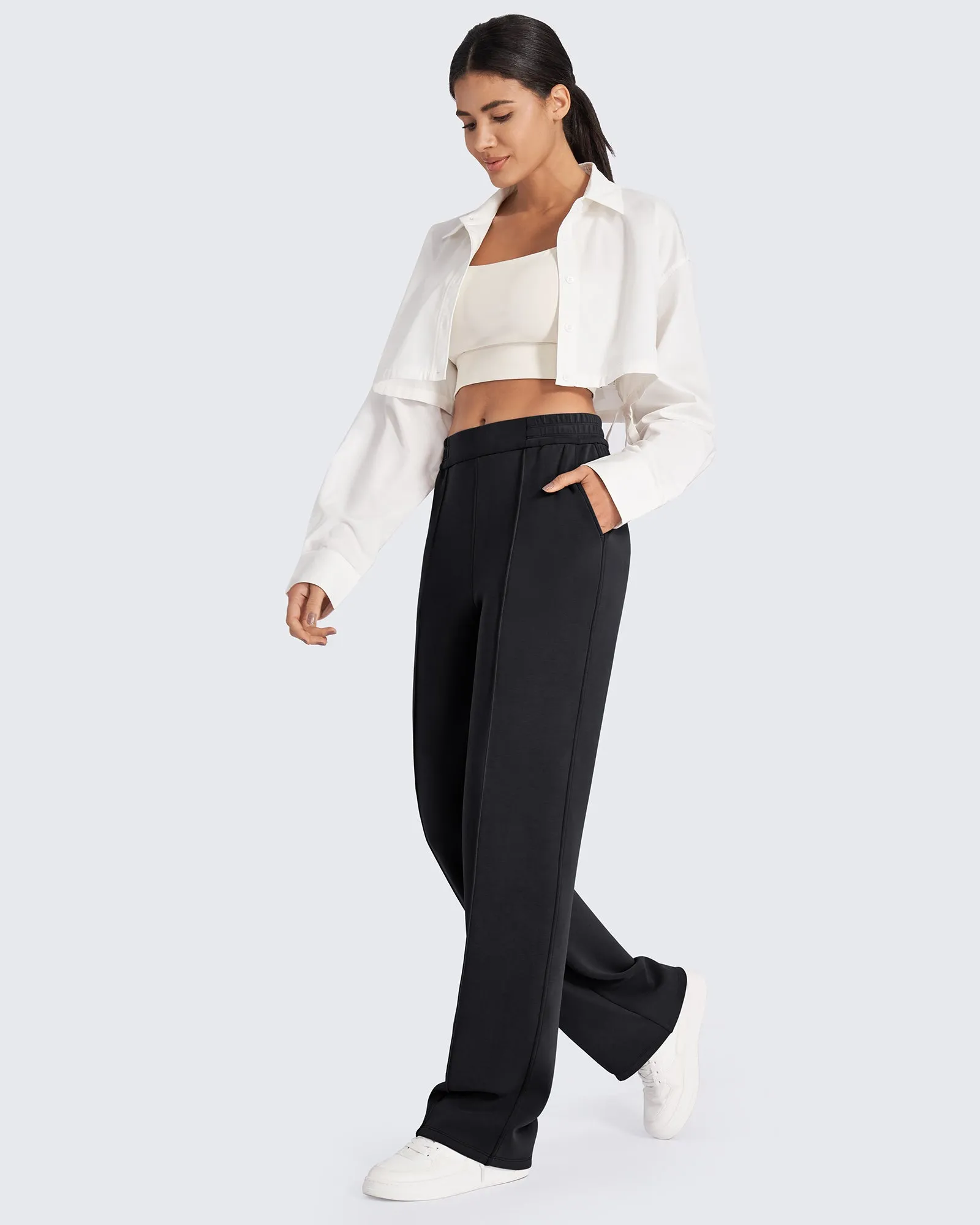 AiryBlend High-Waist Elastic Front Wide Leg Pants