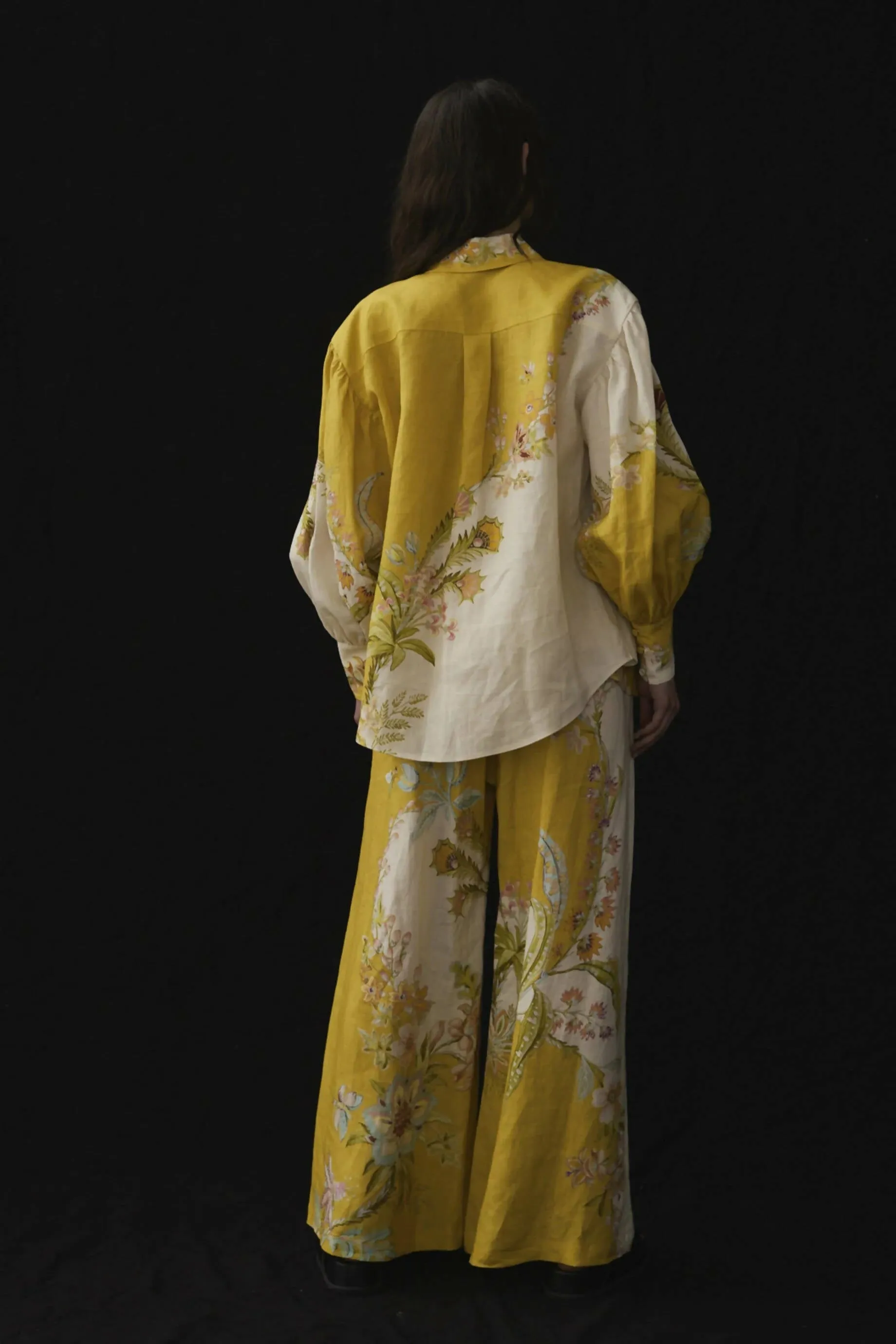 Alemais Ira Linen Shirt and Pants Set in Lemon Cream Floral Size 16