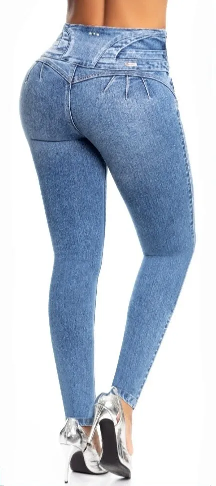 Alison Push Up Jeans - High Waisted - Light Blue Faded