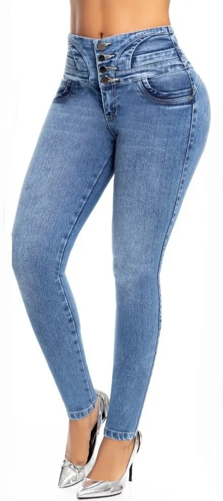 Alison Push Up Jeans - High Waisted - Light Blue Faded