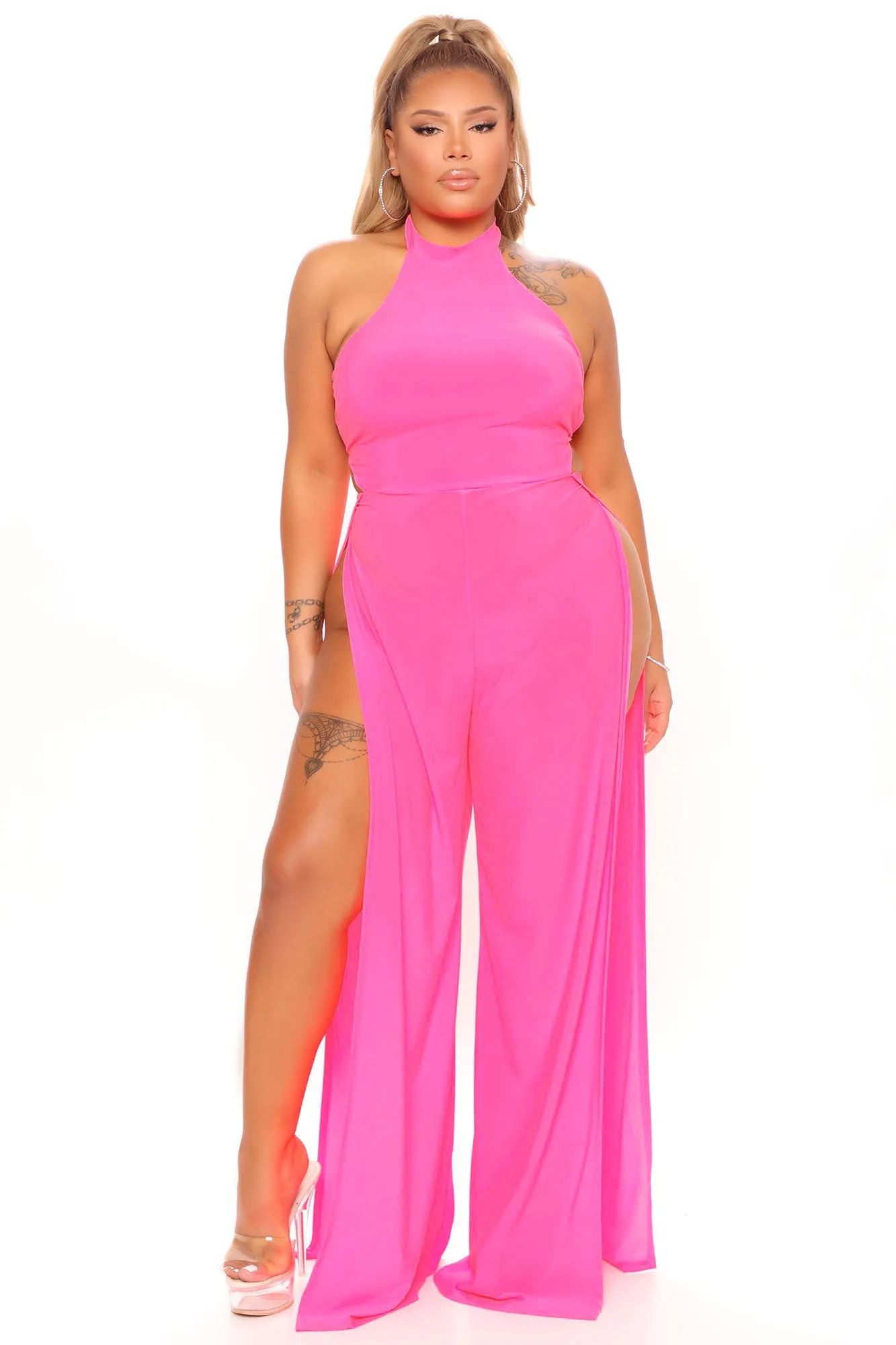 All Night Long Jumpsuit - Neon Coral