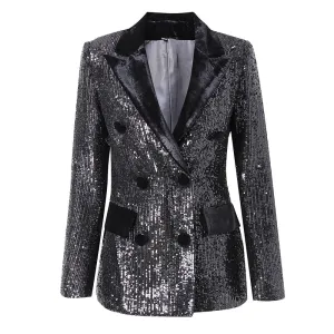 All-Sequin Double-Breasted Blazer