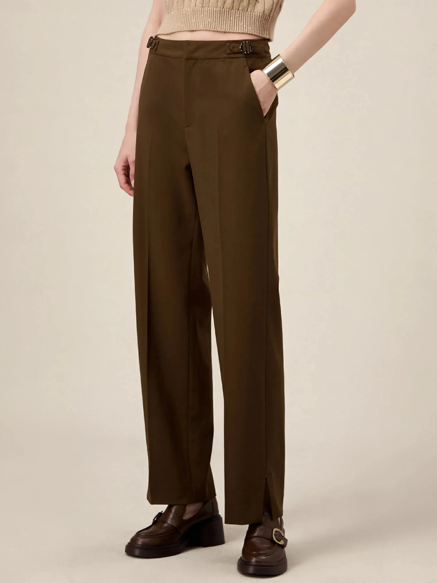 Amoretu Women's Wool Straight Slit Pants