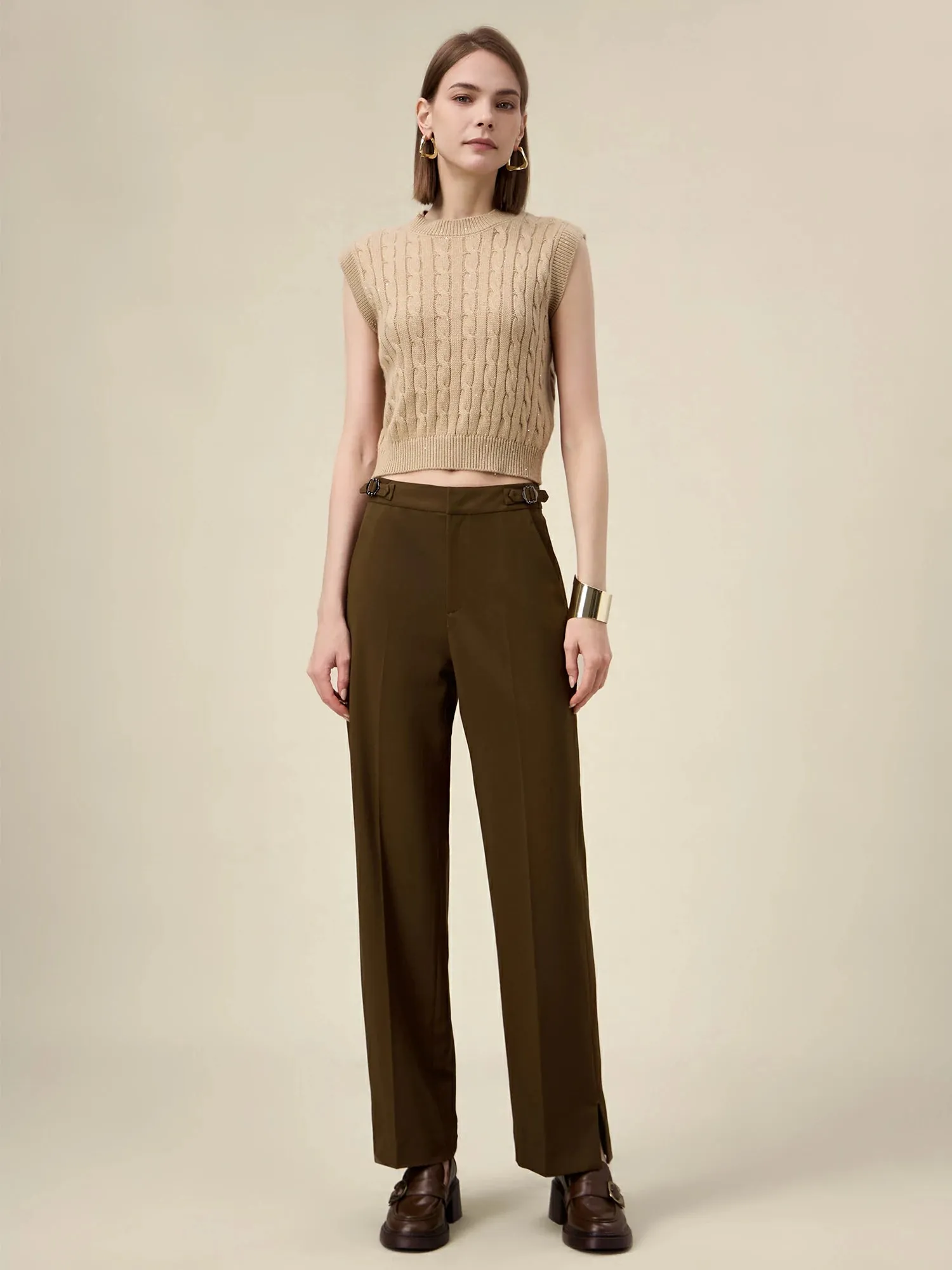 Amoretu Women's Wool Straight Slit Pants