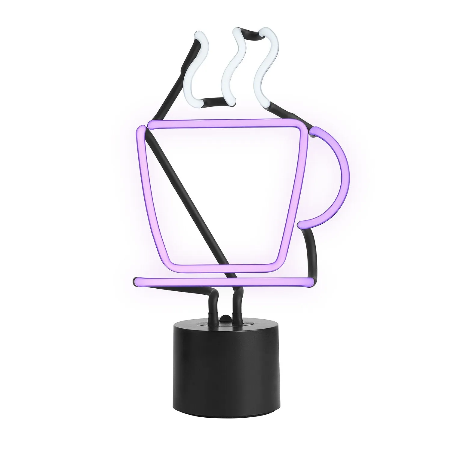 Amped & Co Coffee Cup Neon Table Light, Real Neon Cafe Sign, Purple with White Steam
