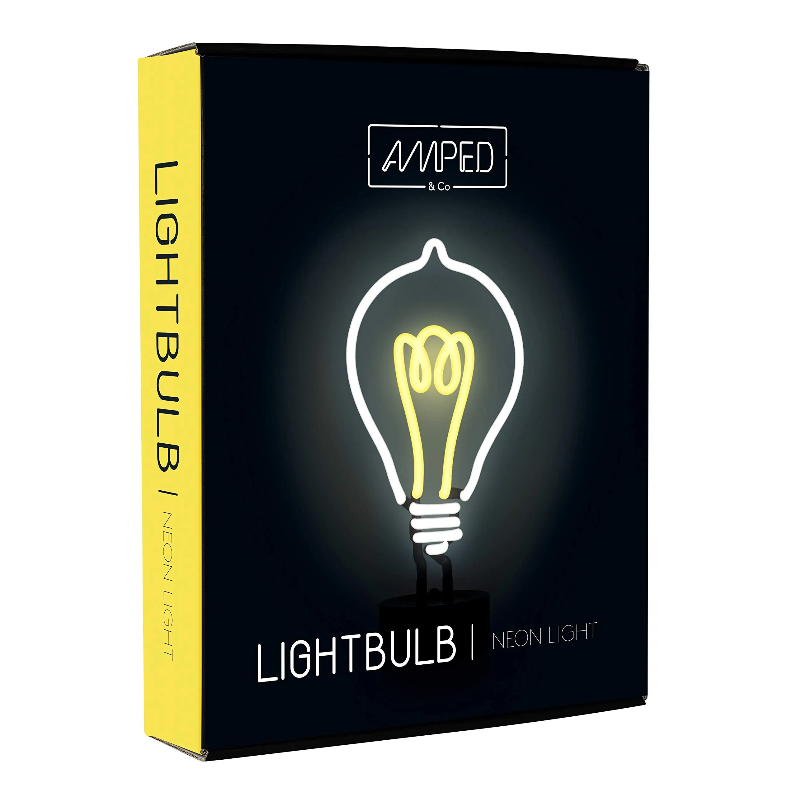 Amped & Co Lightbulb Neon Desk Light, Vintage Edison Style Real Neon, White and Yellow