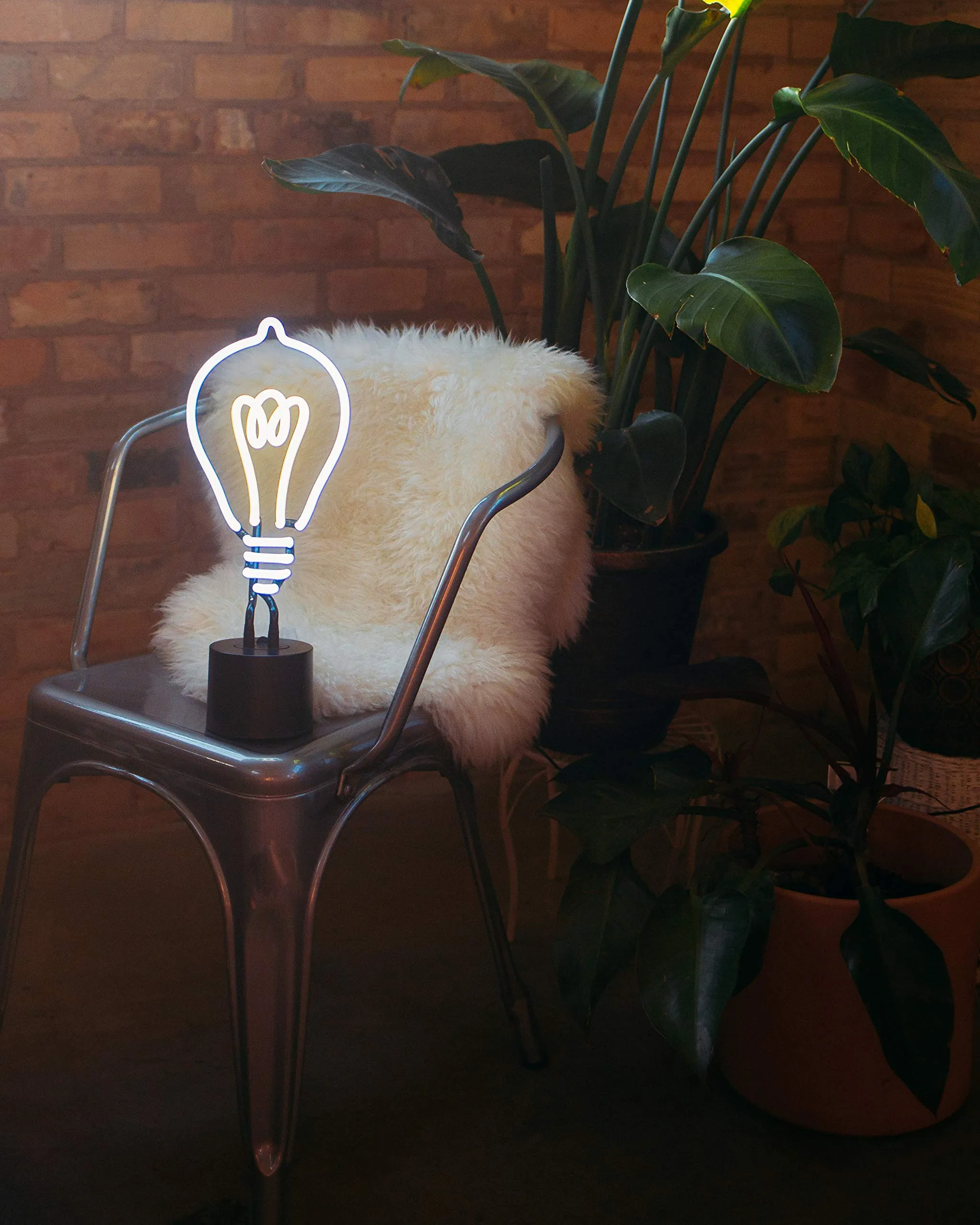 Amped & Co Lightbulb Neon Desk Light, Vintage Edison Style Real Neon, White and Yellow