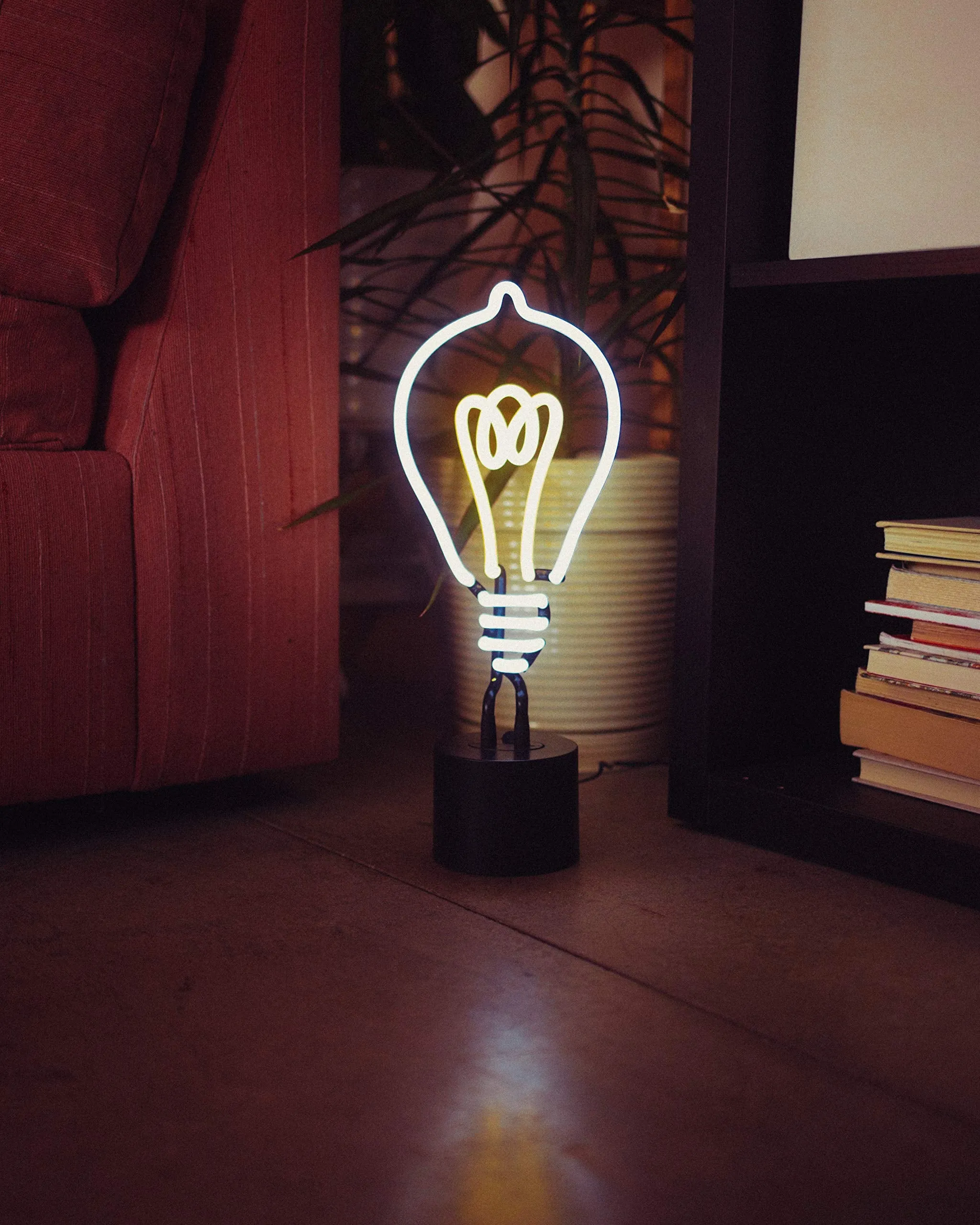 Amped & Co Lightbulb Neon Desk Light, Vintage Edison Style Real Neon, White and Yellow
