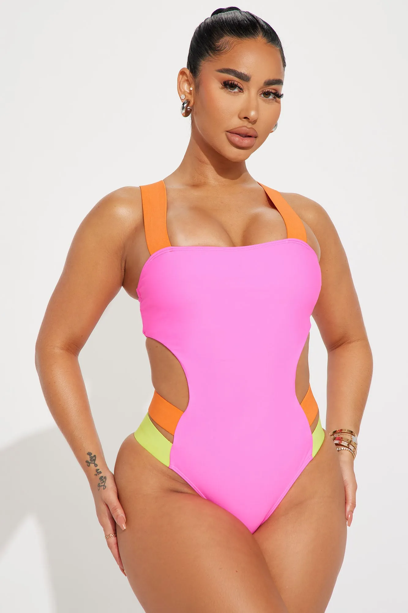 Amy Strappy 1 Piece Swimsuit - Neon Pink/combo