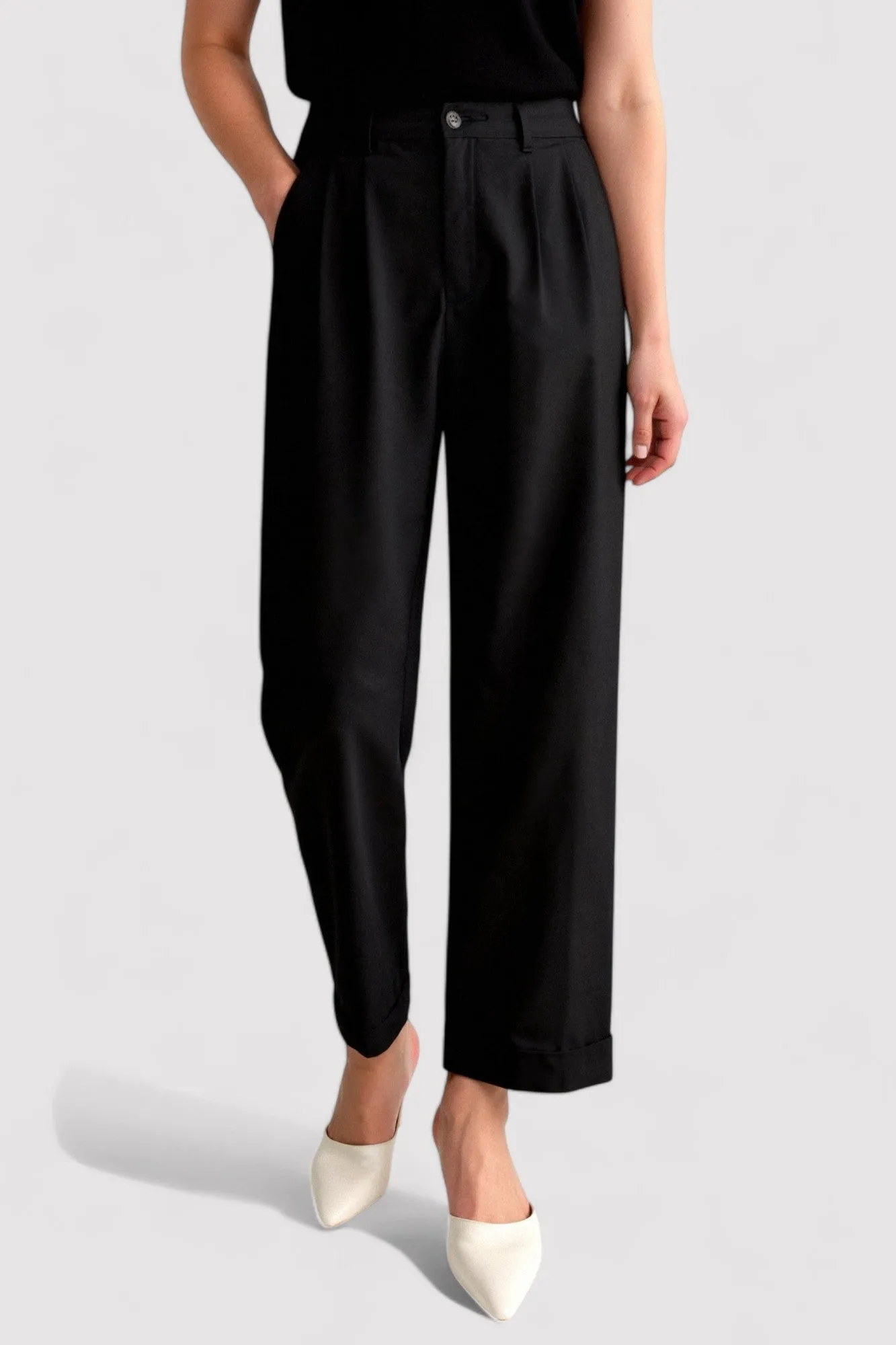 Ancien | Women's Old Money Casual High Waist Solid Button Straight Leg Pants