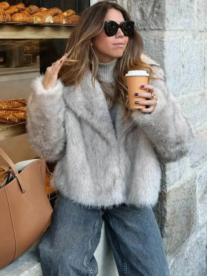 Angela Chic Cropped Faux Fur Jacket Coat Autumn coat fur jacket